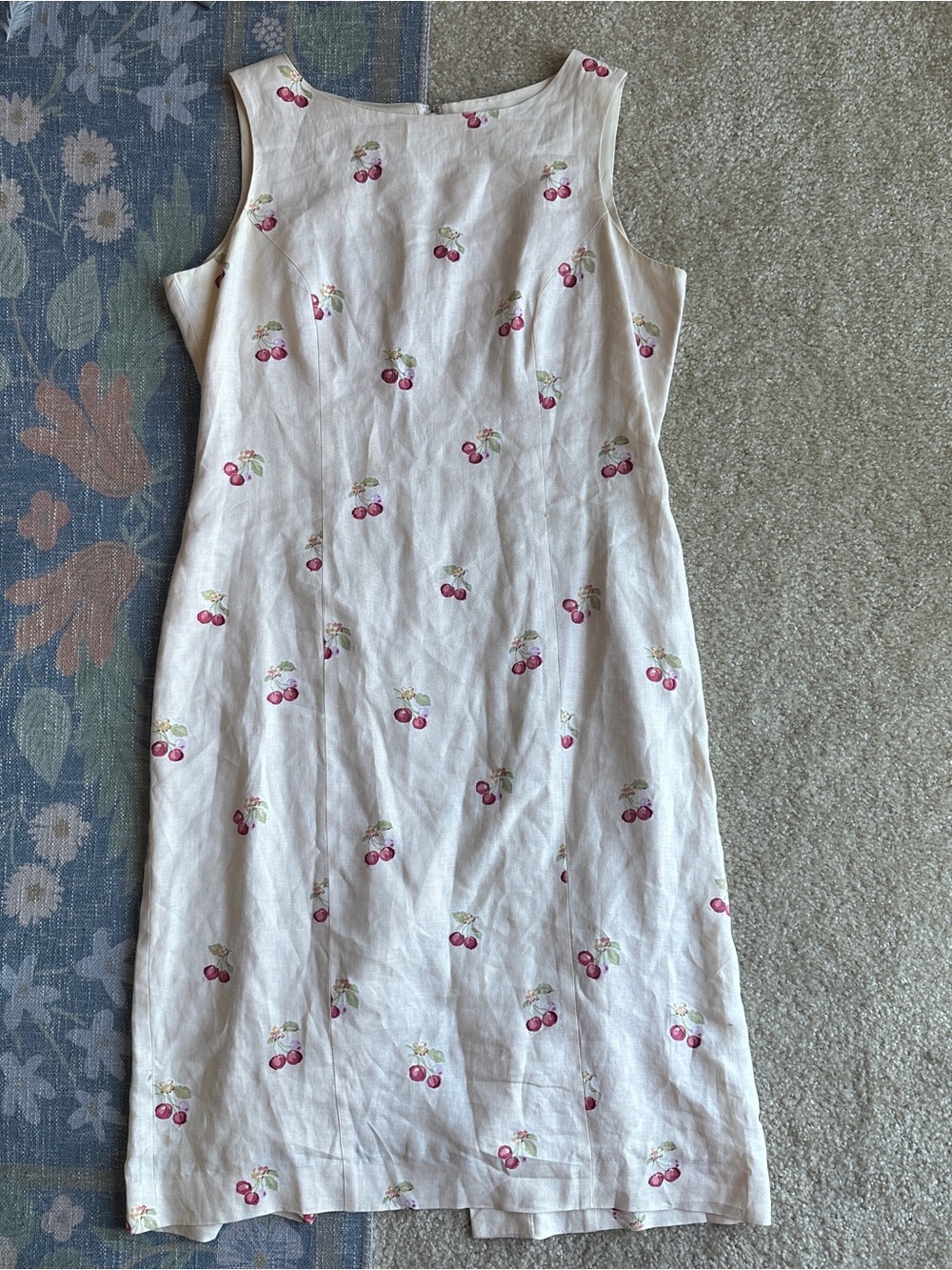 Laura Ashley Cream Cherry Print Midi Dress - Picture 2 of 7